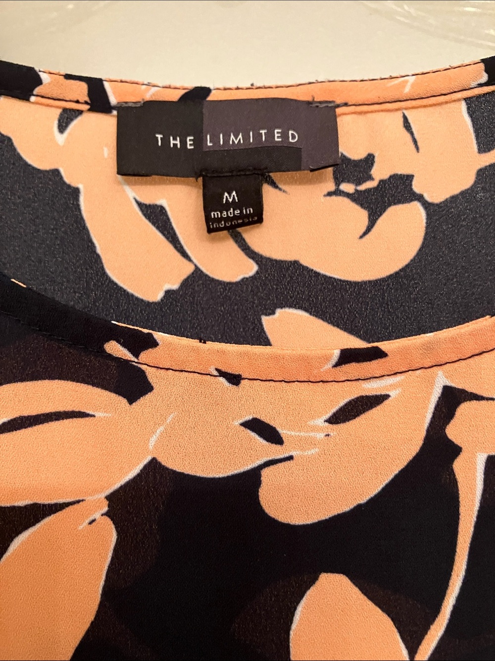 The Limited Black Top with Peach Floral Print Short Sleeve - Picture 3 of 4